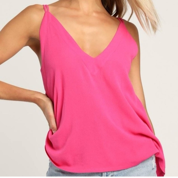 Lulu's Fuschia Pink Tank Top Tie Back Size Small Cami Top NWT - Picture 1 of 11